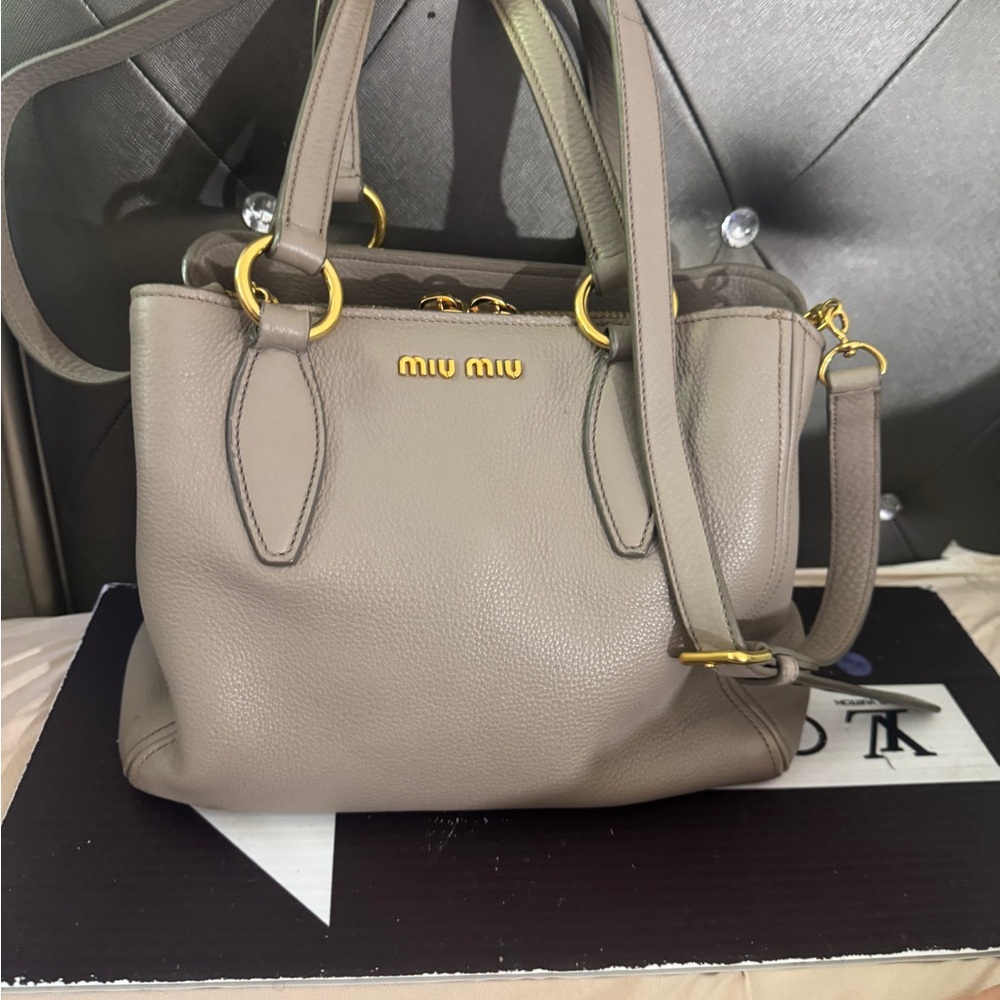 Miu Miu Gray Leather Shoulder Bag - Picture 2 of 12